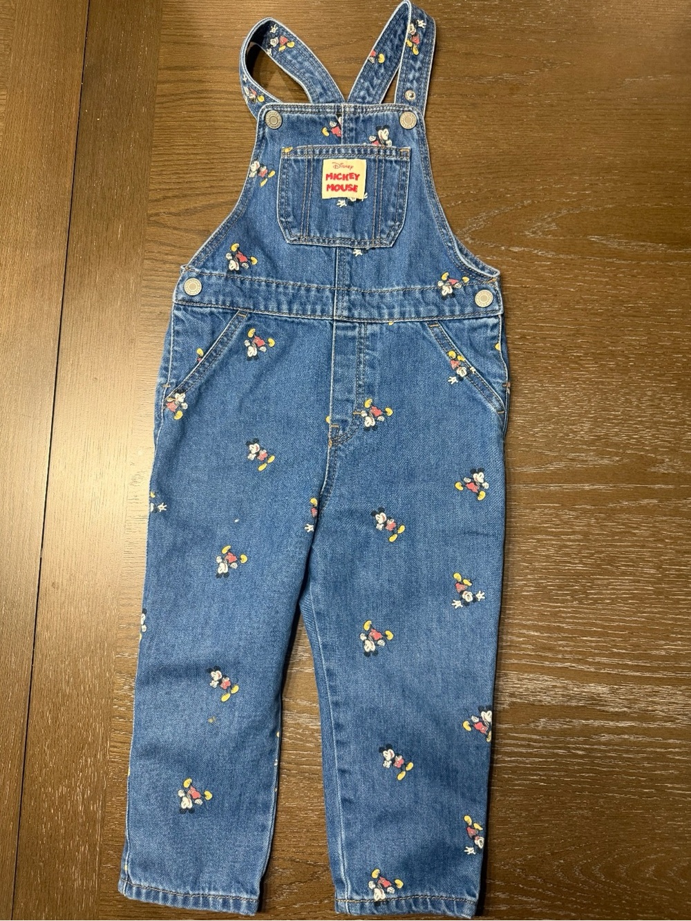 Disney Mickey Mouse Denim Overalls 2T All Over Print Toddler Vintage Style